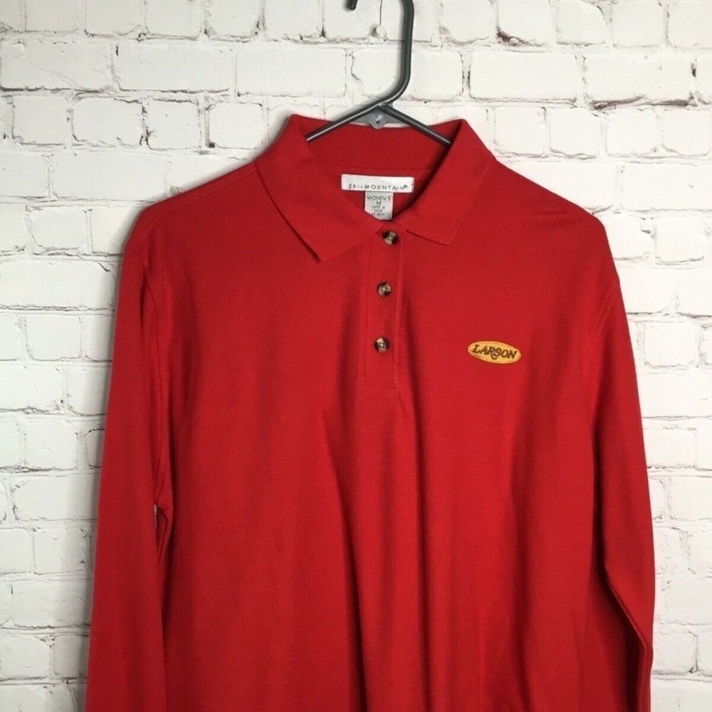 NWOT Tri-Mountain Red Chest‎ Larson Logo Long Sleeve Polo Shirt Women M China
